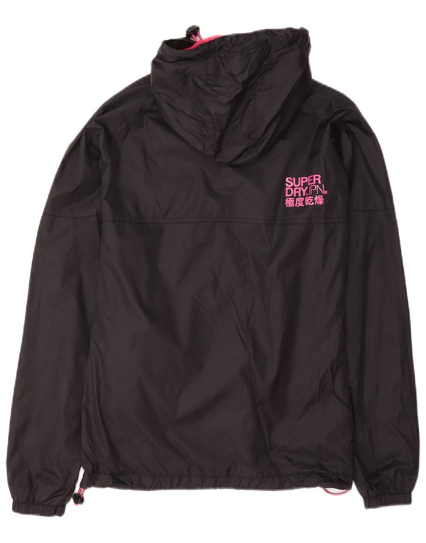 Jaqueta de chuva feminina Superdry com capuz gráfico Reino Unido 6 XS preto nylon