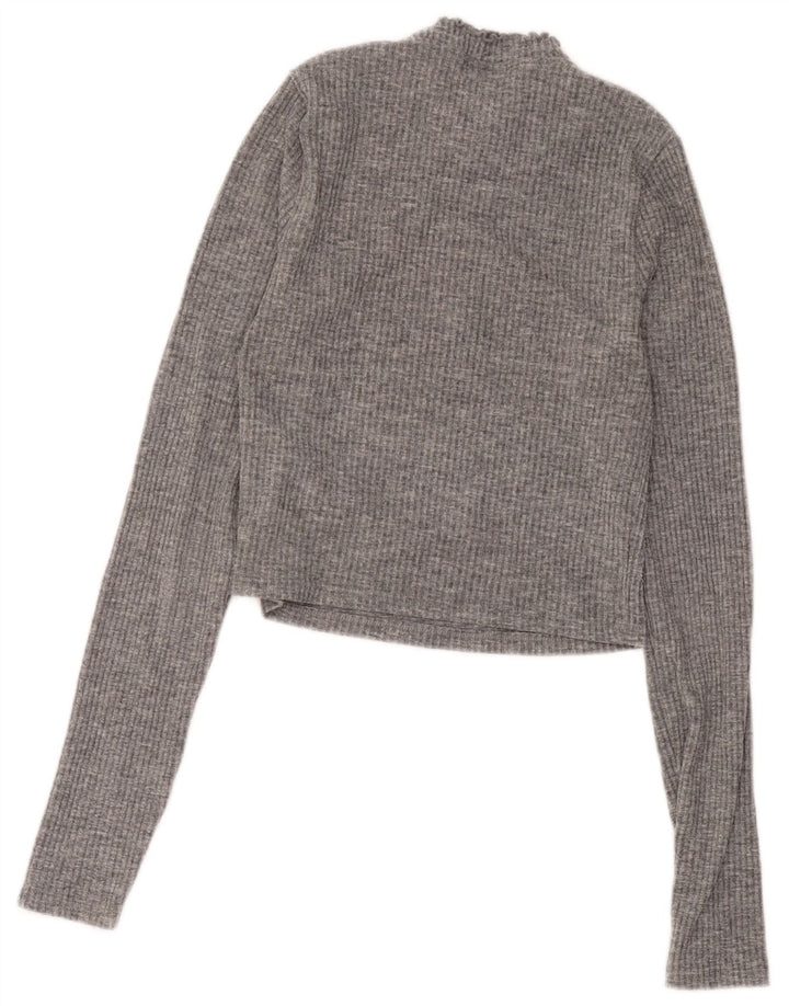 Topshop Dame Zip Neck Crop Top UK 10 Small Grey Flecked Polyester