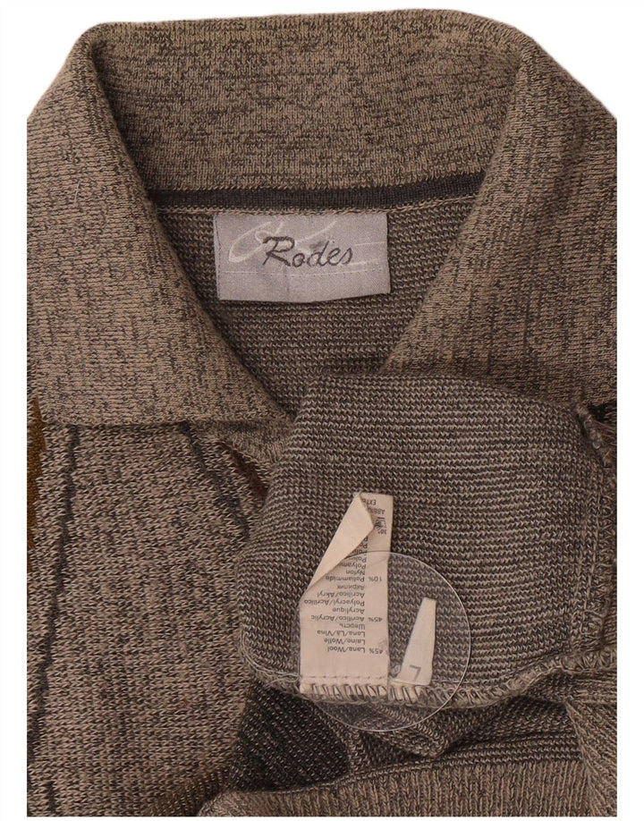 Rodes Herren-Pullover mit Polokragen, Größe L, graue Argyle-/Diamantwolle