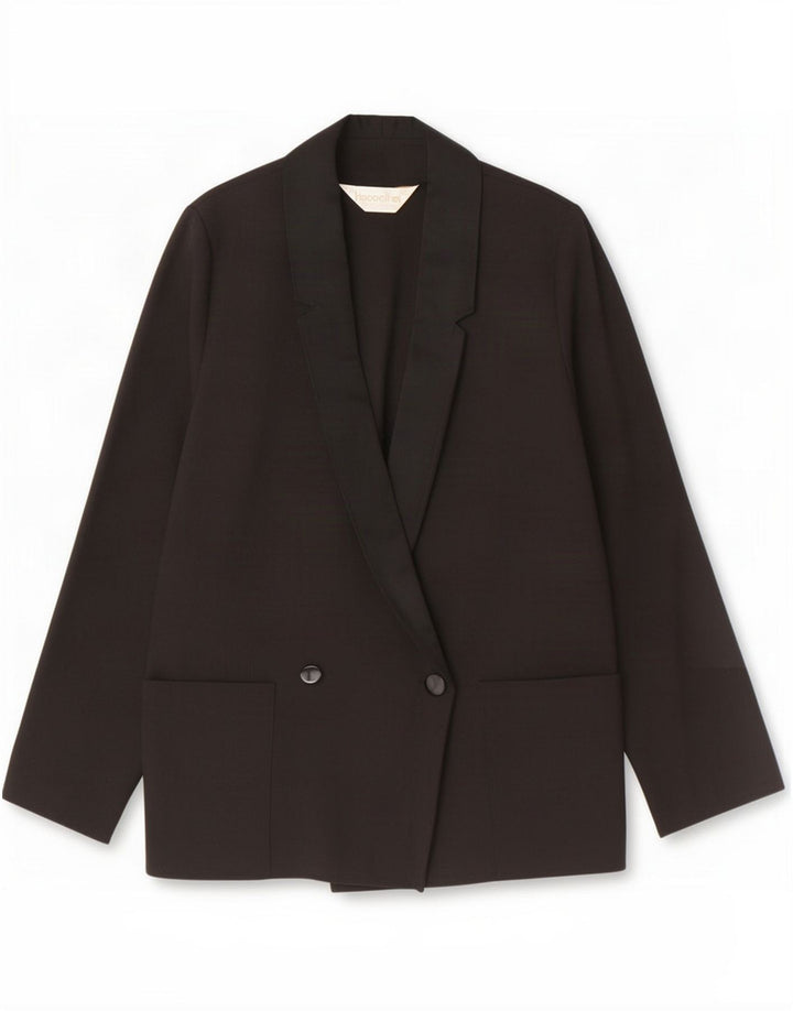 Veste blazer croisée vintage pour femme EU 36 petit polyester noir