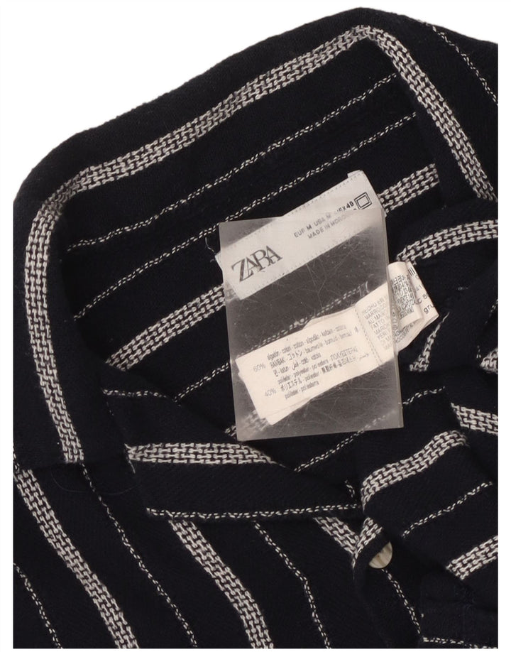 Zara Mens Short Sleeve Shirt Medium Navy Blue Striped Cotton