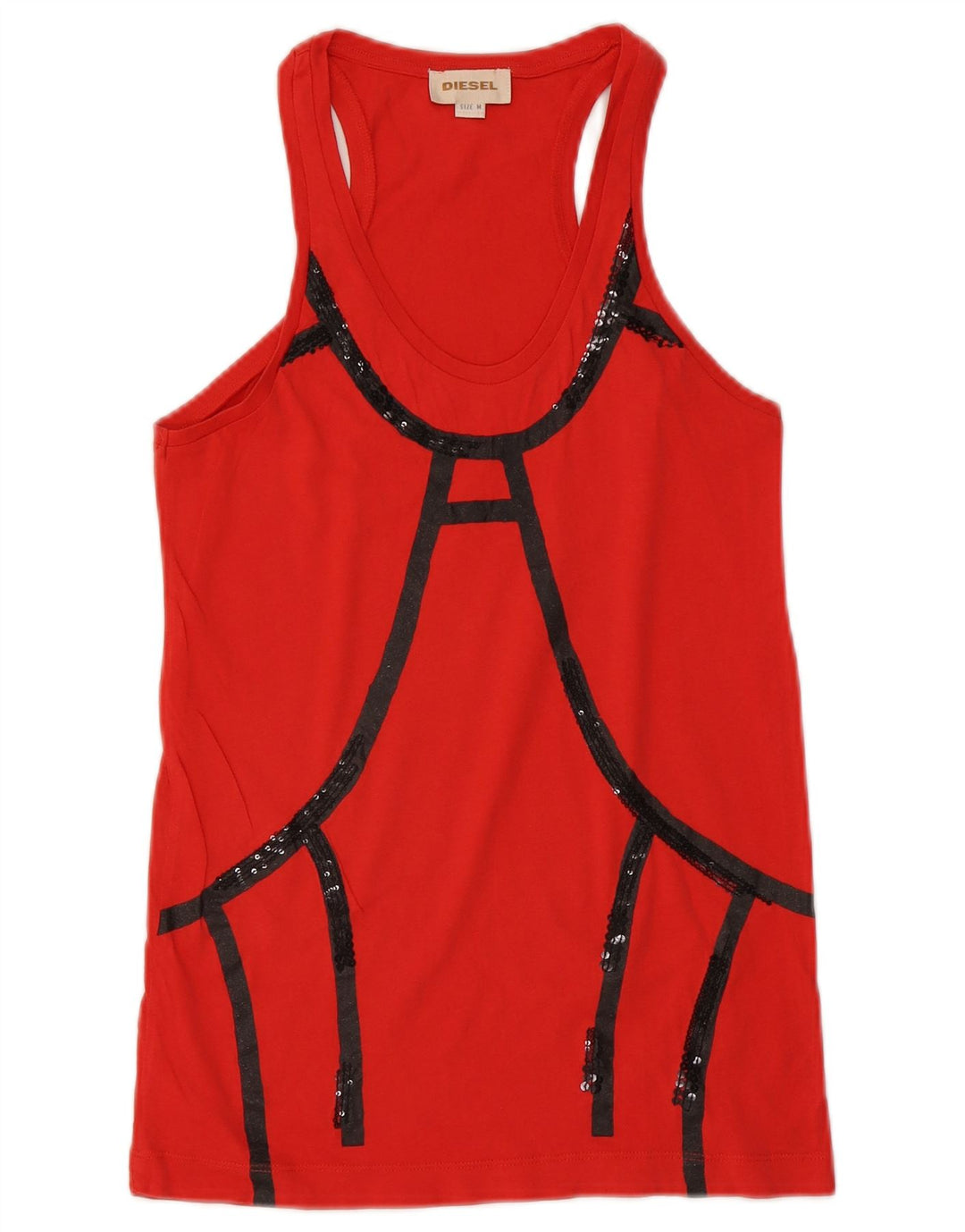 Diesel Womens Vest Top UK 12 Medium Red Colourblock