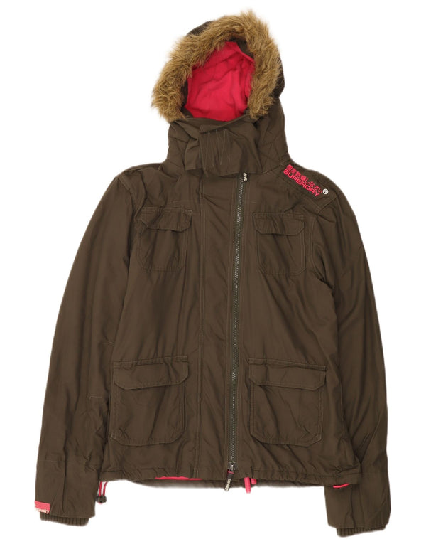 Superdry Womens Hooded Windbreaker Jacket UK 16 Large Khaki Nylon