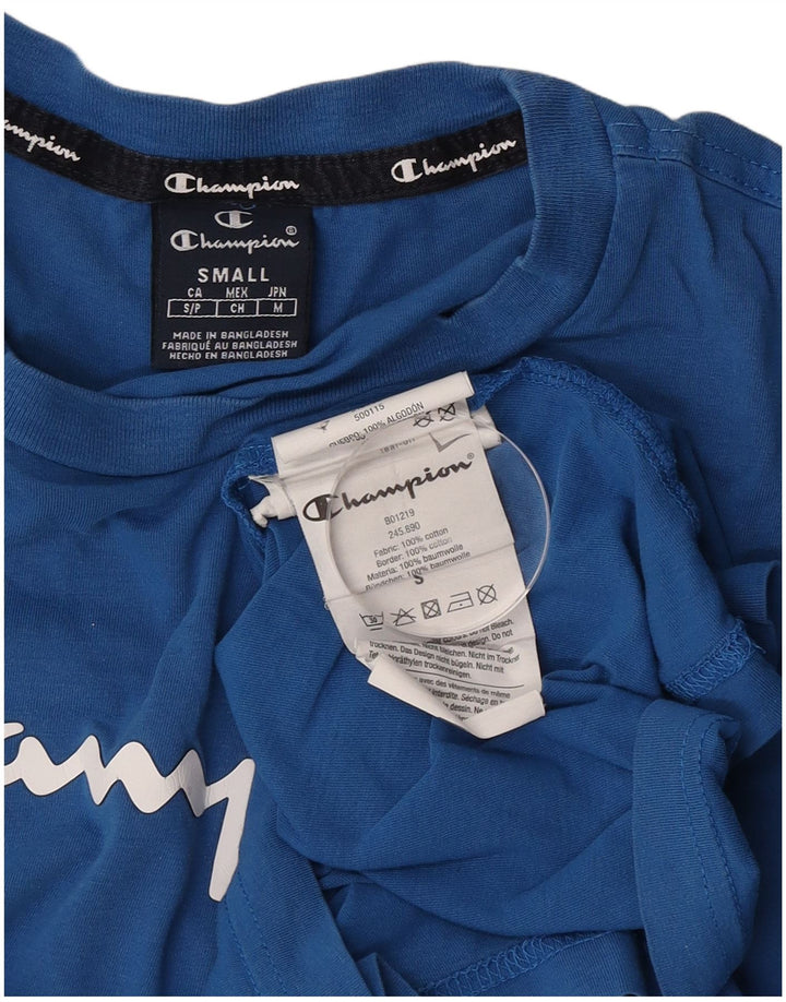 Champion Mens Graphic T-Shirt Top Small Blue Cotton