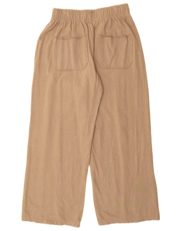 Zara Mujer Pantalones De Chándal De Pernera Ancha UK 42 Algodón Beige Medio