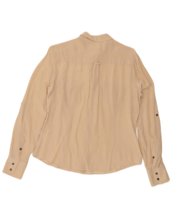 Max Mara Camisa militar feminina de manga comprida grande seda bege