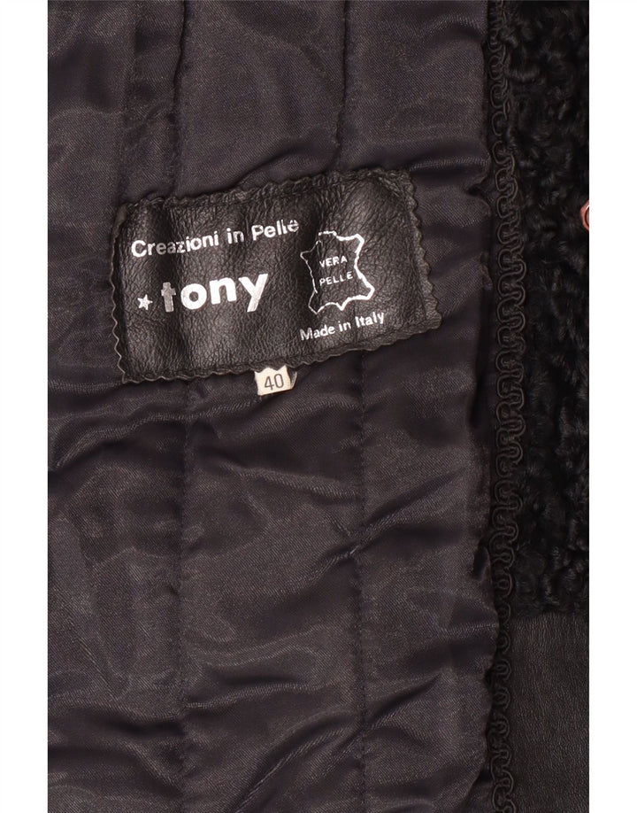 Vintage Womens Oversized Leather Coat IT 40 Small Black Leather