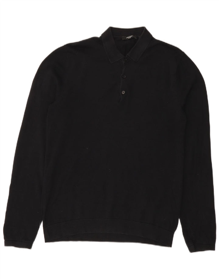 JACK & JONES Mens Polo Neck Jumper Sweater Medium Black Cotton Vintage Jack & Jones and Second-Hand Jack & Jones from Messina Hembry 