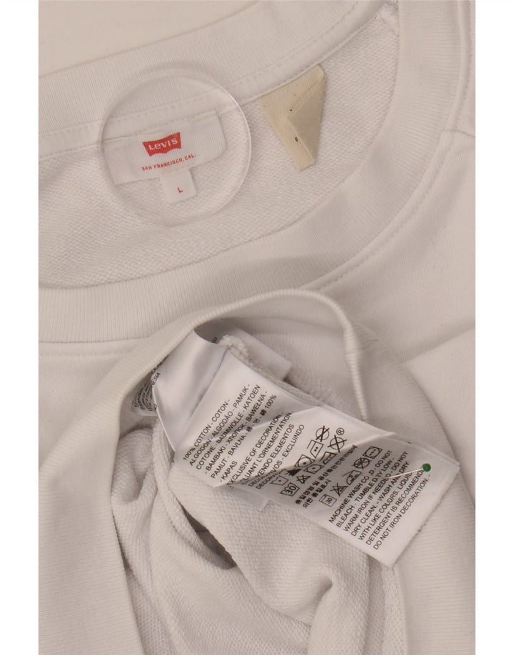 LEVI'S Dame Oversized grafisk sweatshirt Jumper UK 16 Stor hvid bomuld