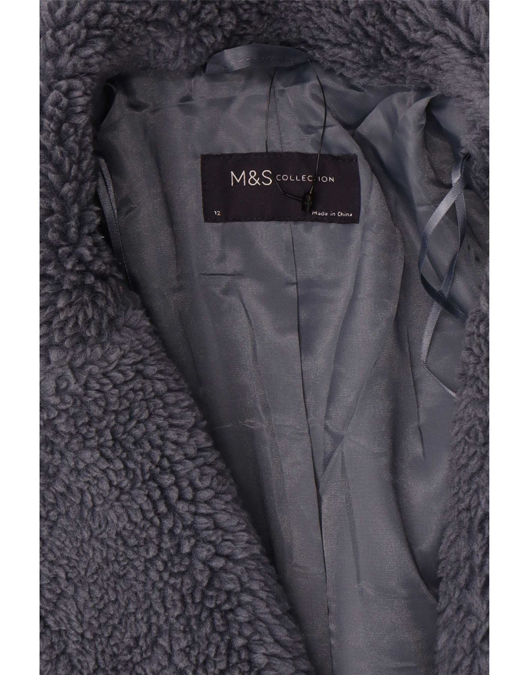 Marks & Spencer Womens Oversized Faux Fur Overcoat UK 12 Medium Grey