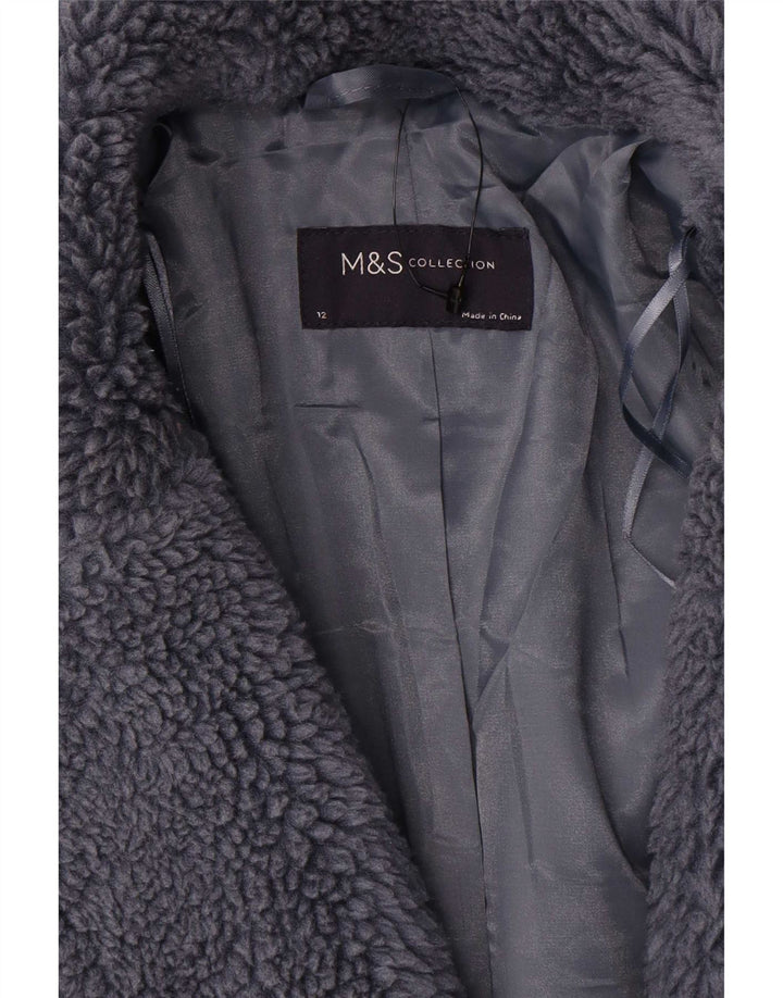Marks & Spencer Womens Oversized Faux Fur Overcoat UK 12 Medium Grey