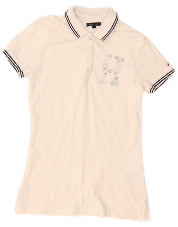 Tommy Hilfiger Dame Polo Shirt UK 8 Small White Bomuld