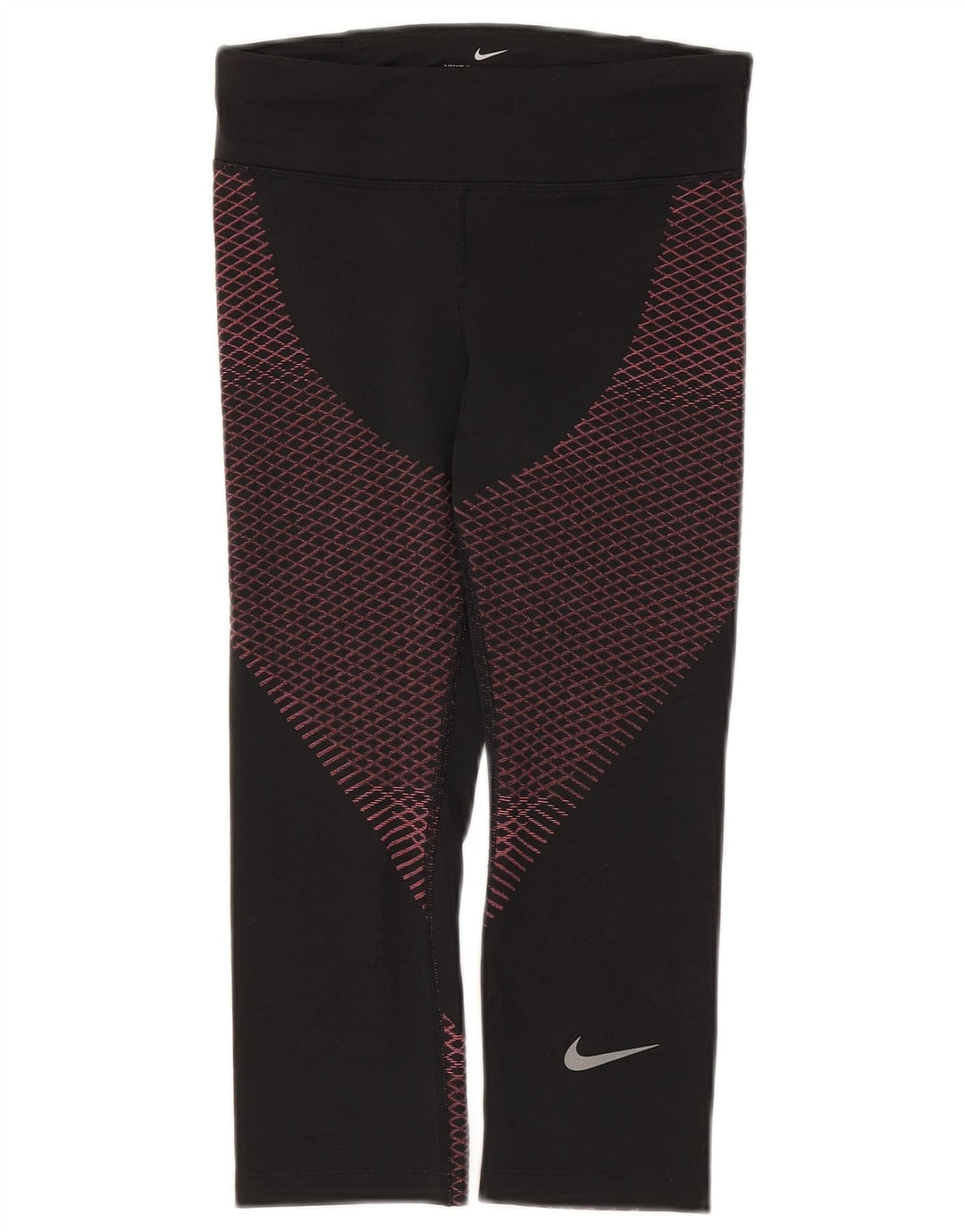Nike Dame Dri Fit Capri Leggings UK 8 Small Black Geometric Polyester