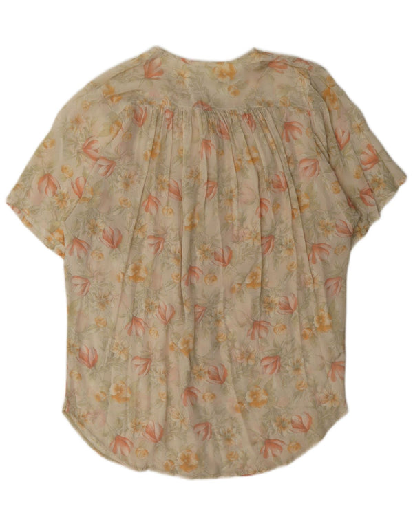 Vintage Damen Kurzarm-Hemdbluse IT 42 Medium Beige Floral