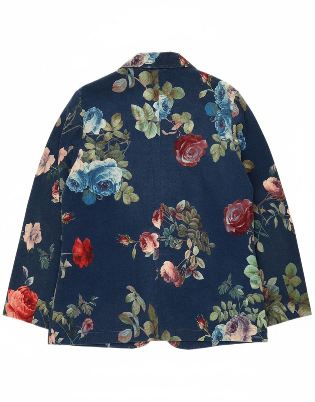 VINTAGE Womens 3 Button Blazer Jacket IT 48 XL Navy Blue Floral Vintage Vintage and Second-Hand Vintage from Messina Hembry 
