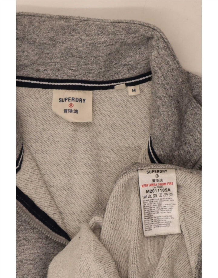 Superdry Mens Zip Neck Sweatshirt Jumper Medium Grey Flecked Cotton