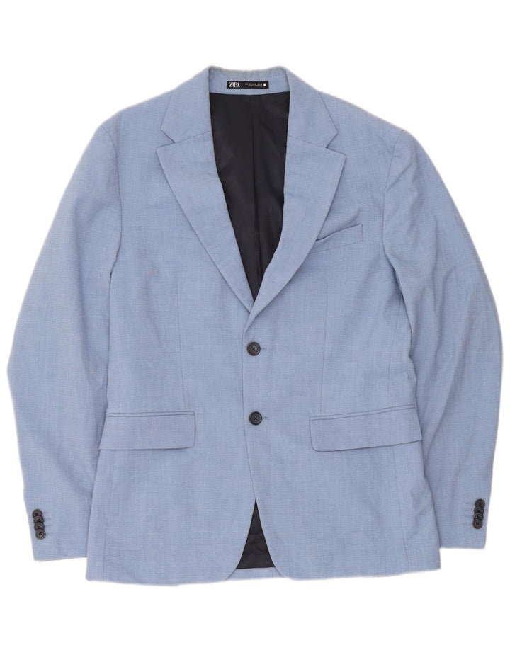 Zara Mens 2 Button Blazer Jacket EU 48 Medium Blue Polyester