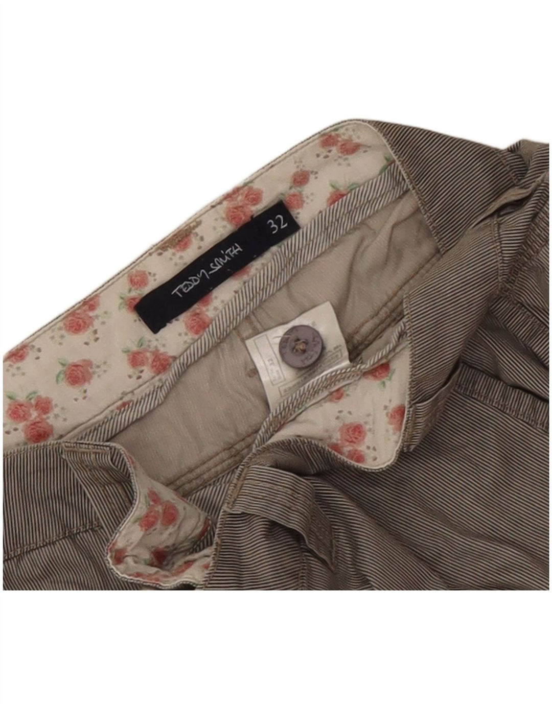 Teddy Smith Mens Cargo Shorts W32 Medium Grey Pinstripe Cotton