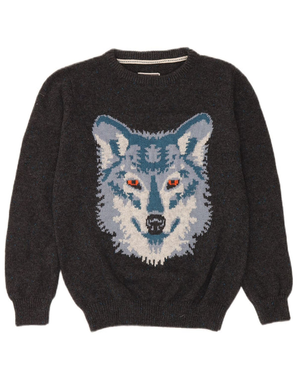 Fat Face Dame Grafisk Boat Neck Jumper Sweater UK 12 Medium Grey Bomuld