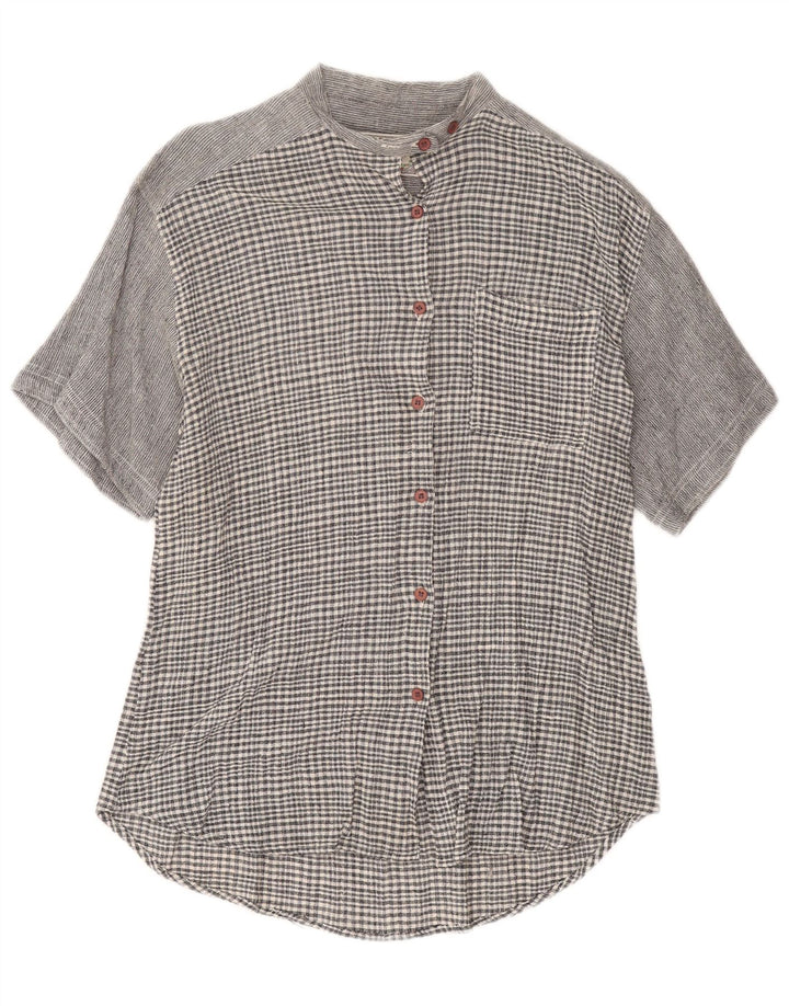 Amaranto Womens Short Sleeve Shirt UK 14 Medium Grey Check Cotton