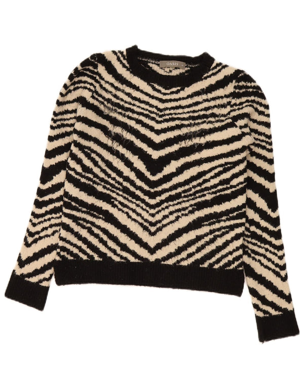 Oasis Damen-Pullover mit bauchfreiem U-Boot-Ausschnitt, Gr. 6, XS, Schwarz mit Tiermuster