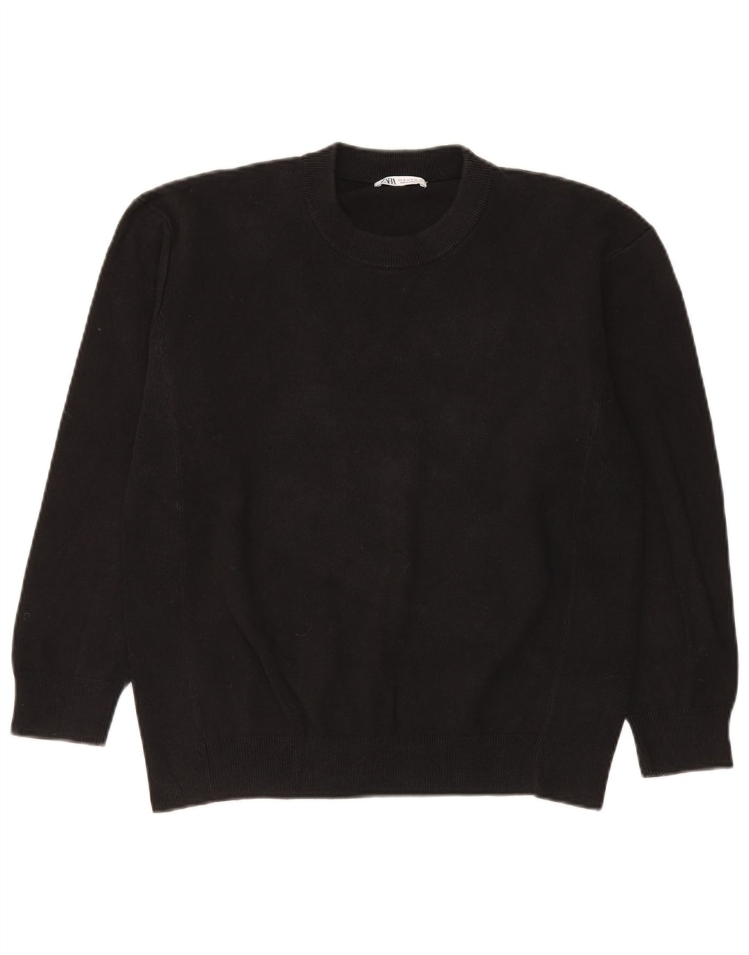 Zara Mens Crew Neck Jumper Sweater Medium Black Cotton