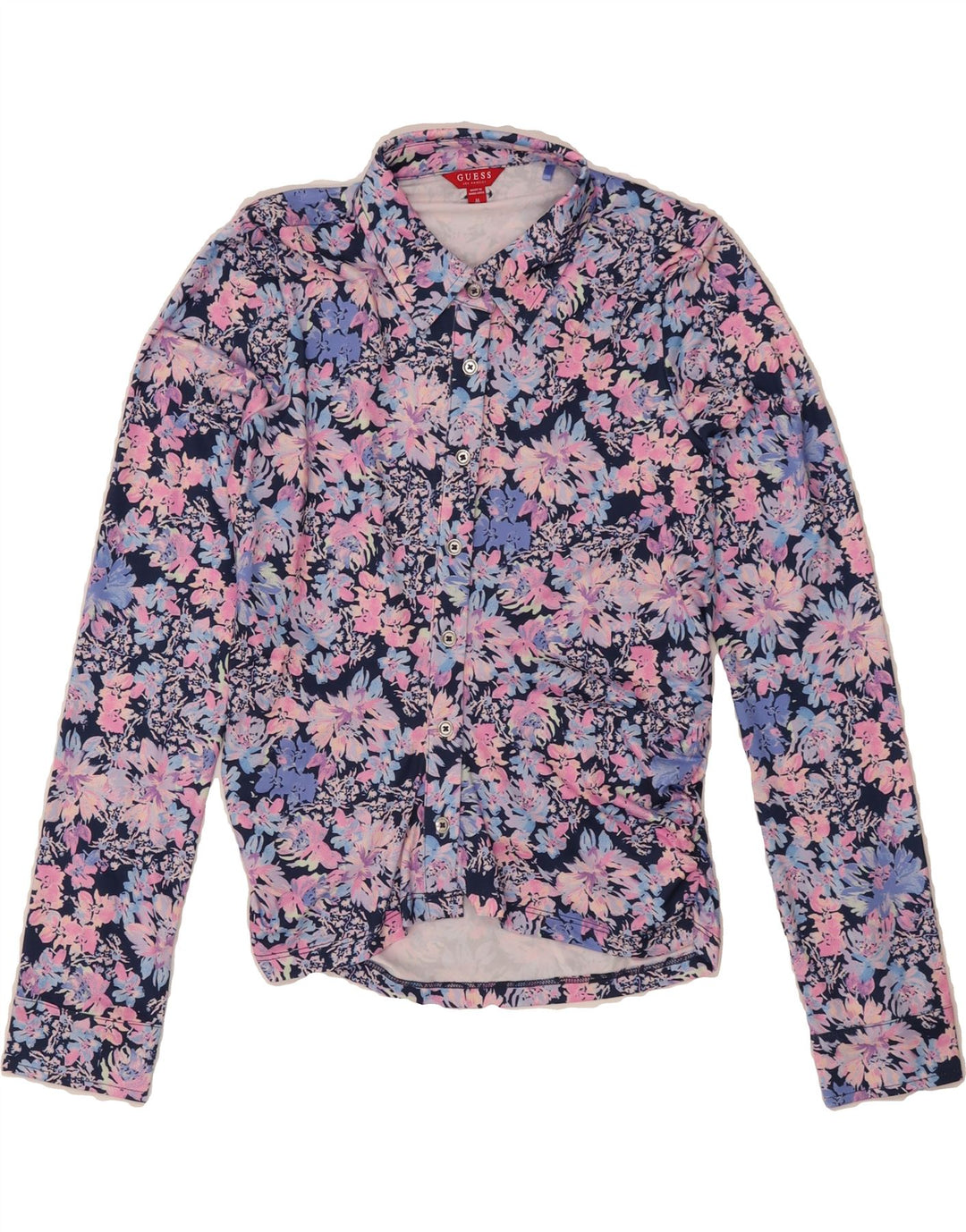 GUESS Womens Shirt Blouse UK 12 Medium Pink Floral Polyester Vintage Guess and Second-Hand Guess from Messina Hembry 