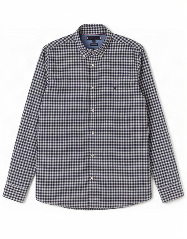Tommy Hilfiger Mens Shirt Large Navy Blue Gingham Cotton