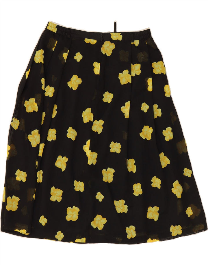 VINTAGE Womens A-Line Skirt IT 42 Medium W32  Black Floral Polyester Vintage Vintage and Second-Hand Vintage from Messina Hembry 