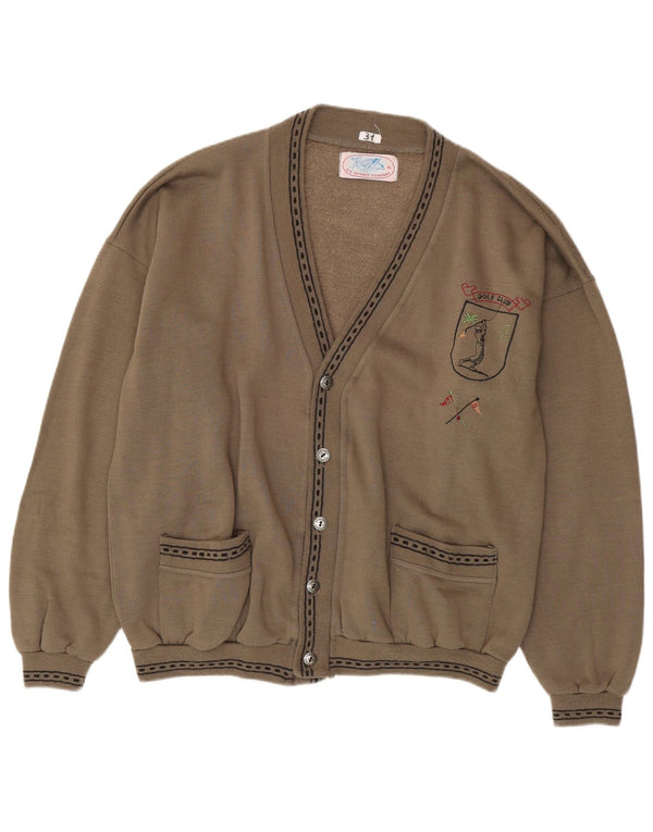 Vintage herre grafisk cardigan sweater XL beige bomuld