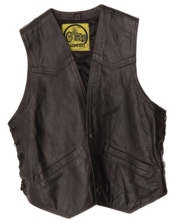 Vintage Mens Western Leather Waistcoat Small Black