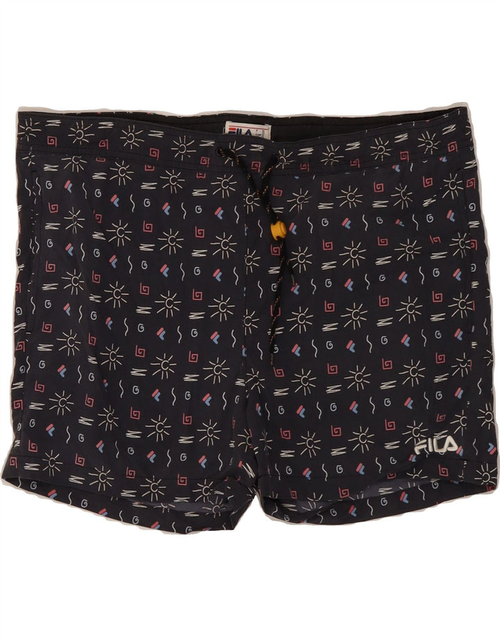 FILA Mens Abstract Pattern Swimming Shorts Medium  Navy Blue Nylon Vintage Fila and Second-Hand Fila from Messina Hembry 