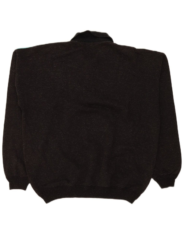vintage Mens Graphic Polo Neck Jumper Pull Grand Gris Colorblock