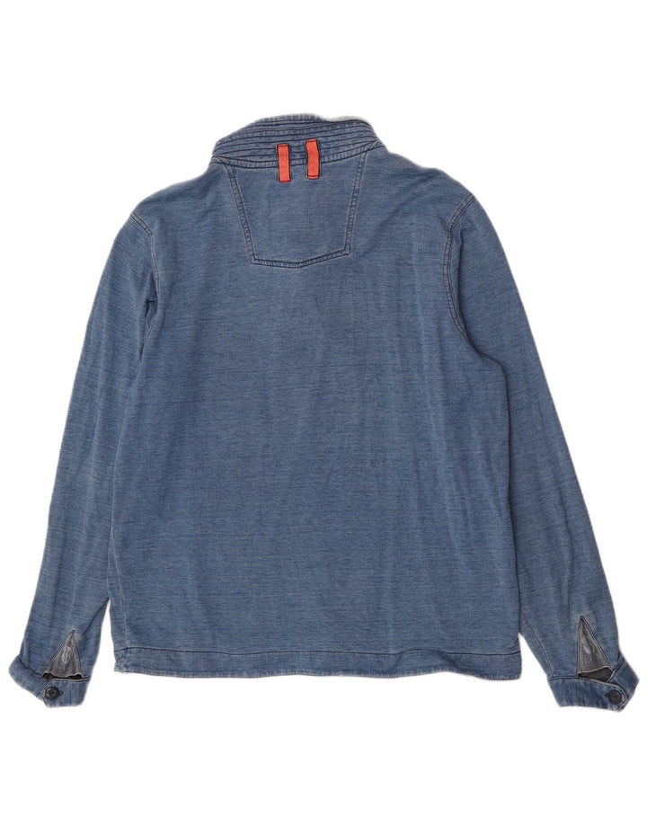 Fat Face Mens Button Neck Sweatshirt Jumper Large Blue Pinstripe Cotton
