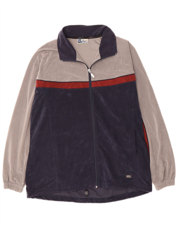 ASICS Mens Tracksuit Top Jacket Large Navy Blue Colourblock Polyester