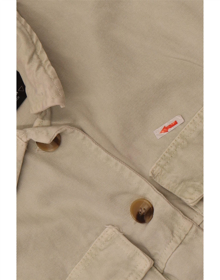 Zara Womens Crop Denim Jacket UK 10 Small Off White Cotton