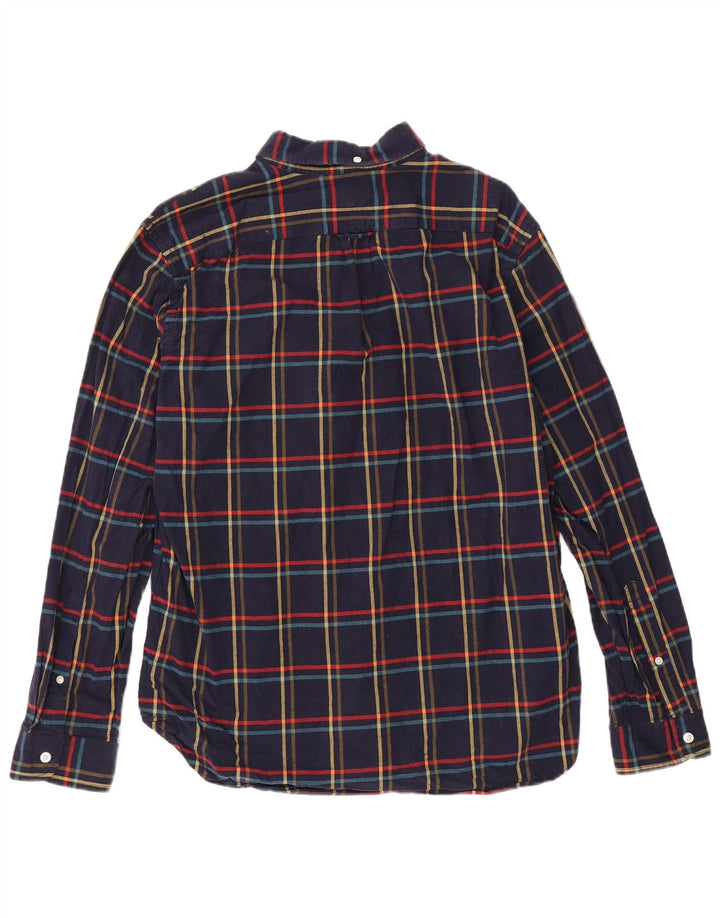 J. Crew Mens Flannel Shirt Large Navy Blue Check Cotton