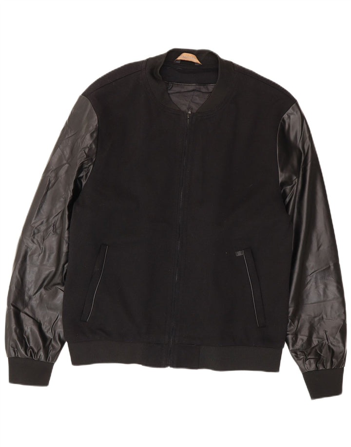 Zara Mens Bomber Jacket UK 42 XL Black Polyester