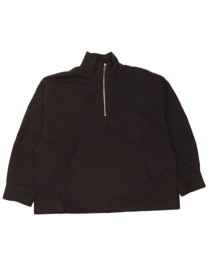 Zara Womens Oversized Zip Neck Jumper Sweater UK 14 Medium Black Polyester
