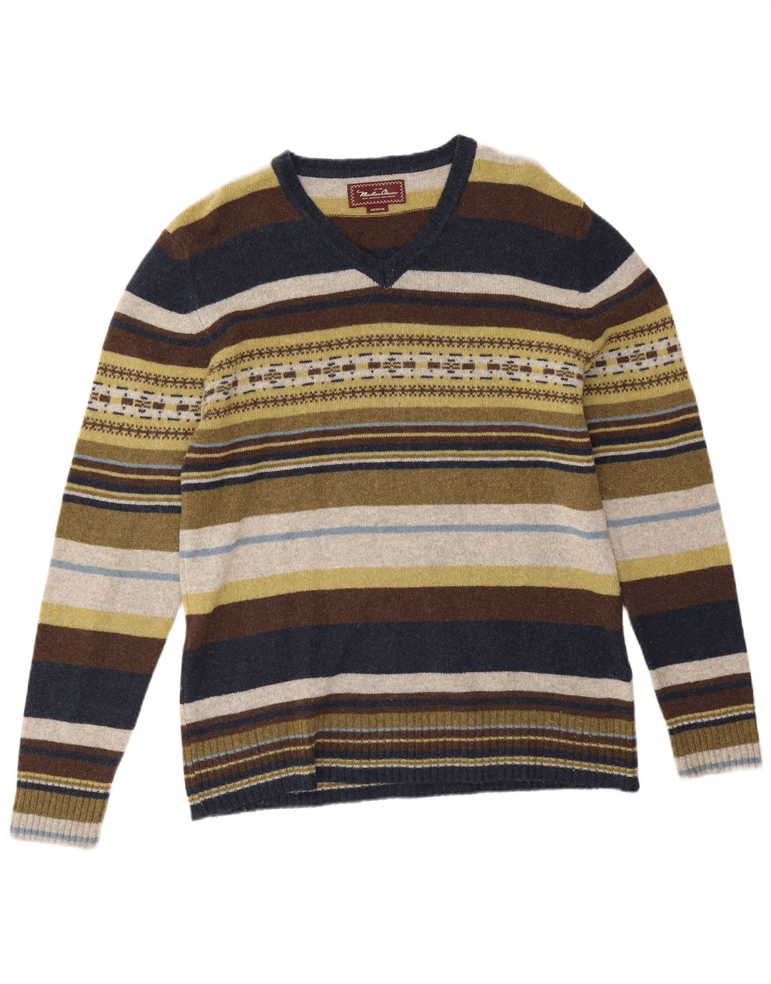 Marlboro Classics Mens V-Neck Jumper Sweater Medium Multicoloured Striped