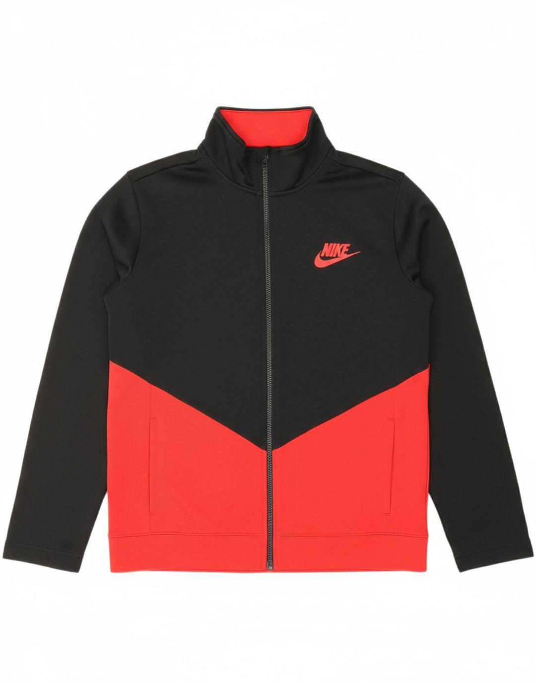 NIKE Boys Tracksuit Top Jacket 13-14 Years XL Black Colourblock Polyester
