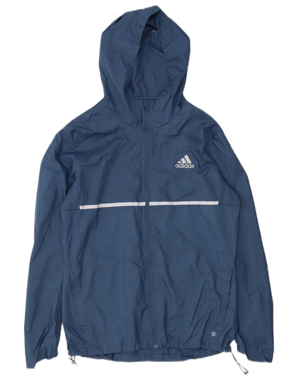 Adidas Mens Hooded Rain Jacket UK 38 Medium Navy Blue Polyester