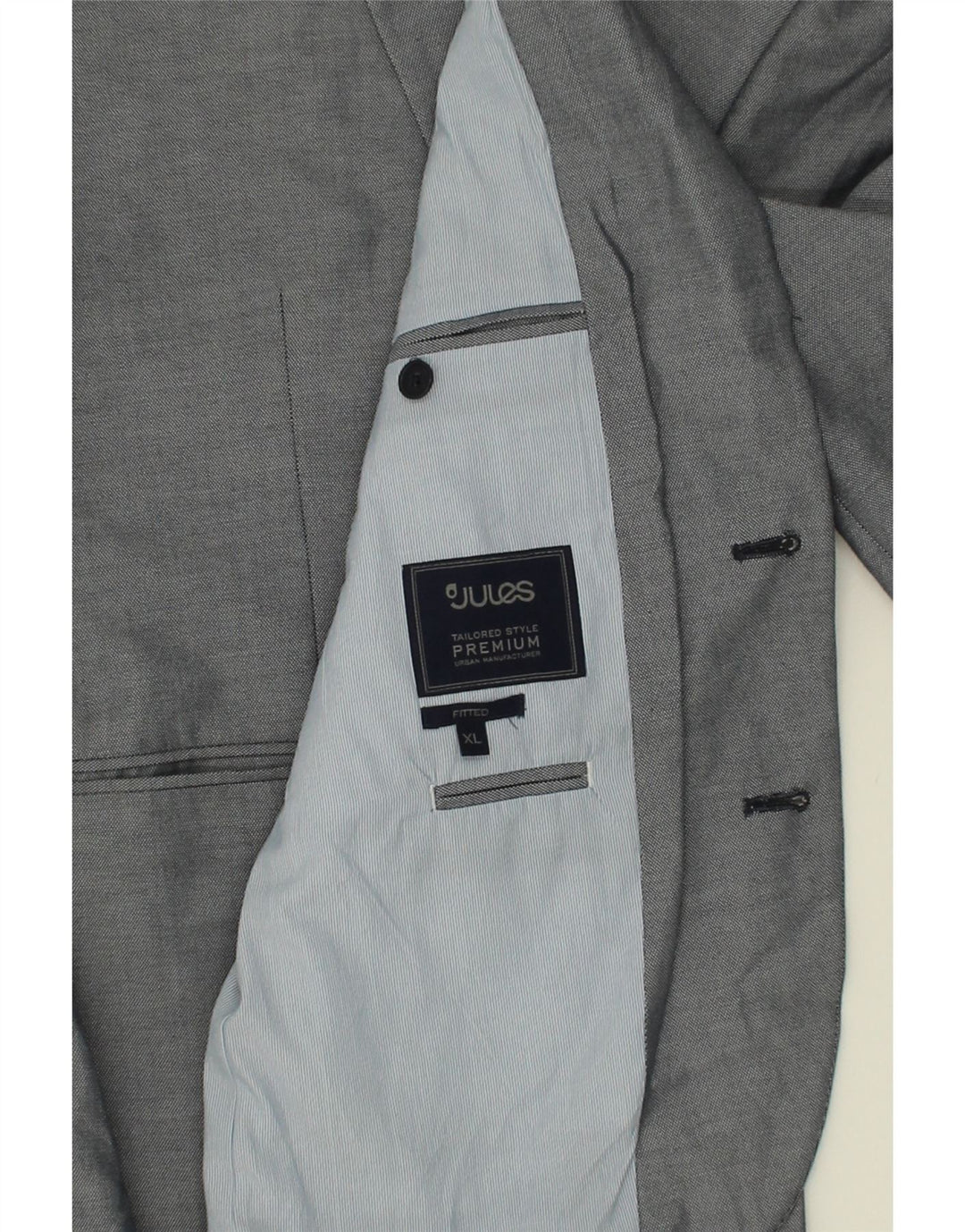 JULES Mens Fitted 2 Button Blazer Jacket UK 42 XL Grey Polyester Vintage Jules and Second-Hand Jules from Messina Hembry 