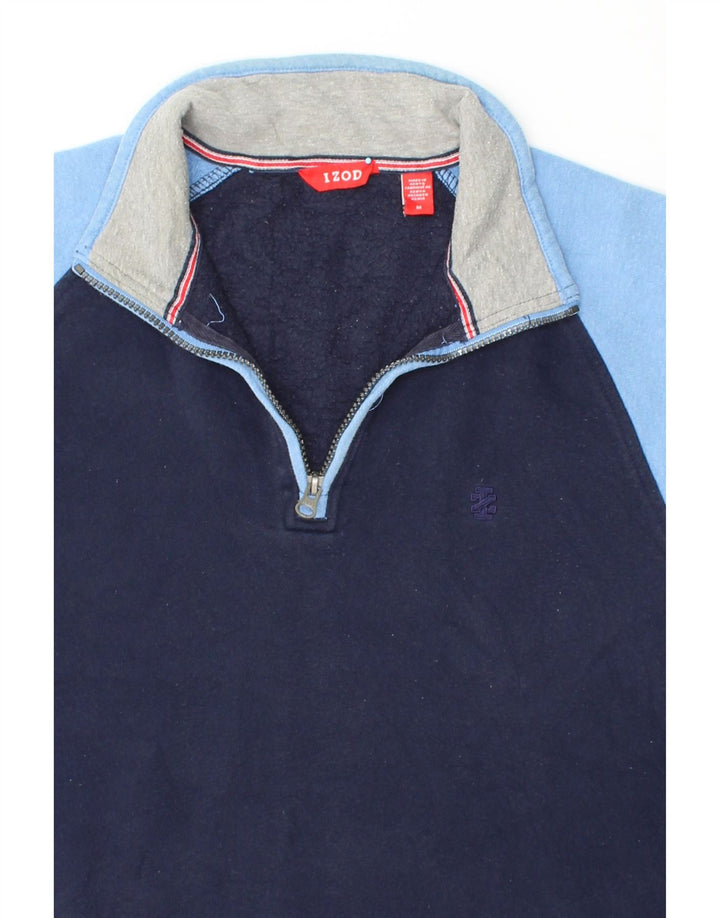 IZOD Mens Zip Neck Sweatshirt Jumper Medium Navy Blue Colourblock Cotton Vintage Izod and Second-Hand Izod from Messina Hembry 