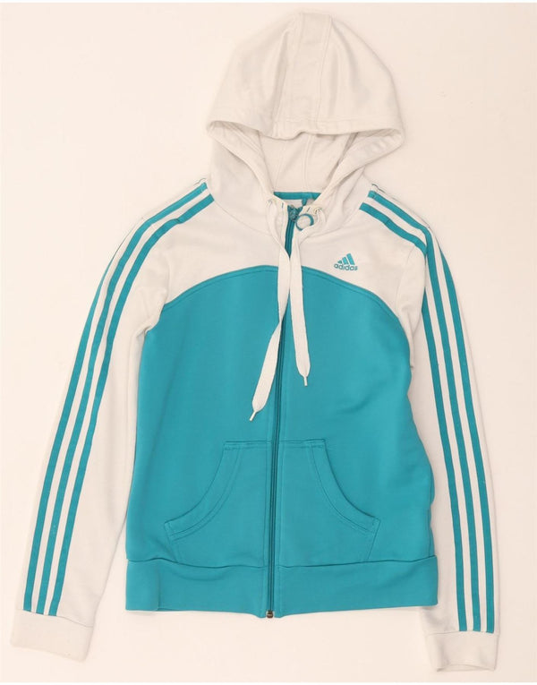 Adidas Womens Zip Hoodie Sweater UK 12 Medium White Colourblock Polyester