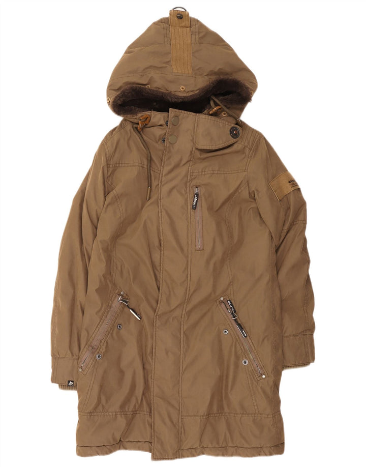 KHUJO Mens Hooded Parka Jacket UK 36 Small Brown Polyester