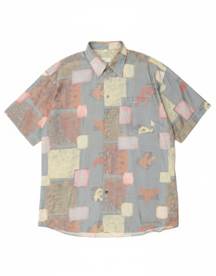 Canda Mens Short Sleeve Shirt Size 41/42 16 1/2 Large Blue Patchwork