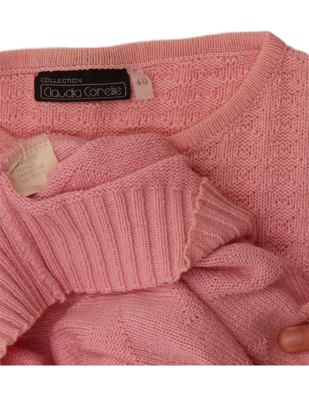 VINTAGE Womens Crew Neck Jumper Sweater EU 40 Medium Pink Argyle/Diamond Vintage Vintage and Second-Hand Vintage from Messina Hembry 