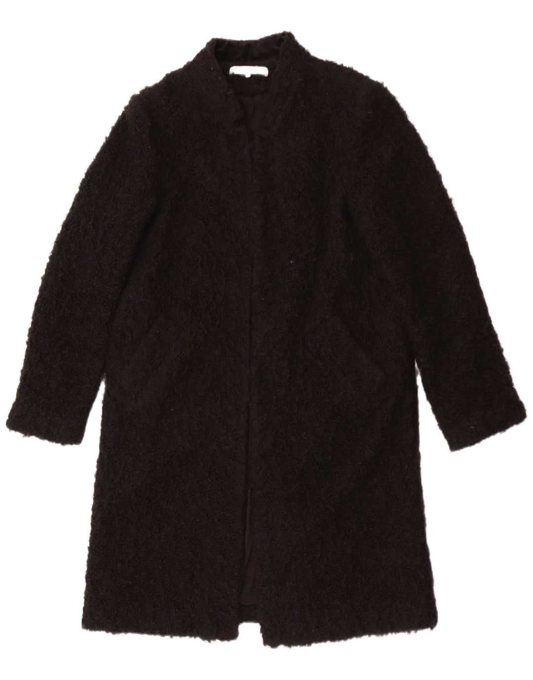 Zara Dame Teddy Åben Overfrakke UK 14 Medium Sort Akryl