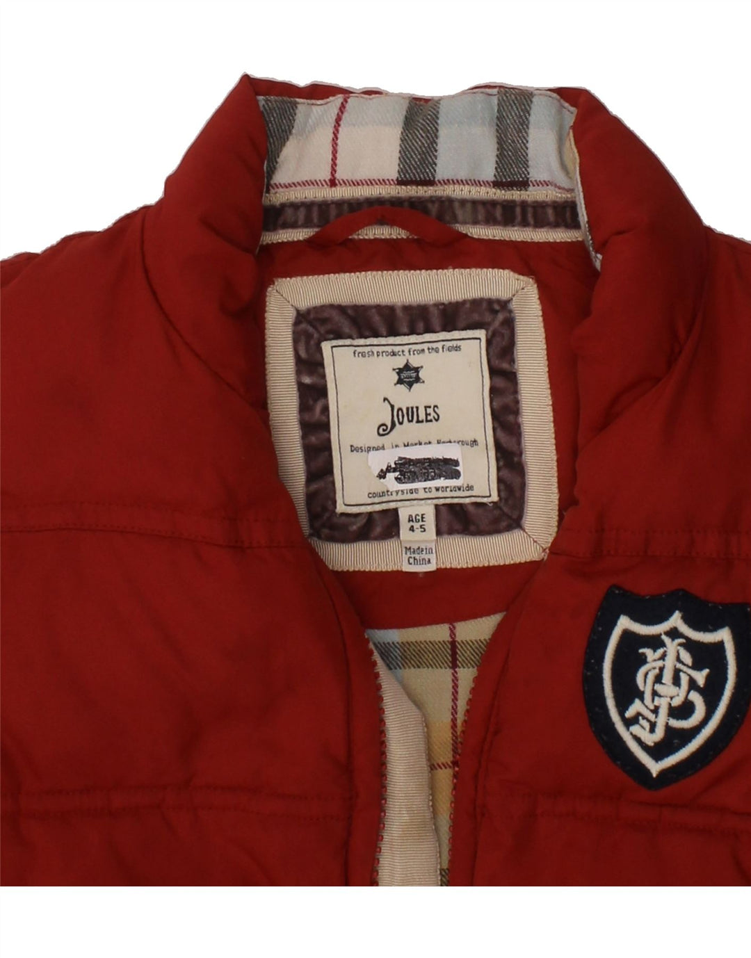 JOULES Boys Padded Gilet 4-5 Years Red Polyester Vintage Joules and Second-Hand Joules from Messina Hembry 